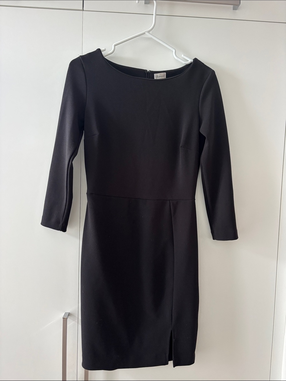Dynamite Classic Black Sheath Dress with Three-Quarter Sleeves